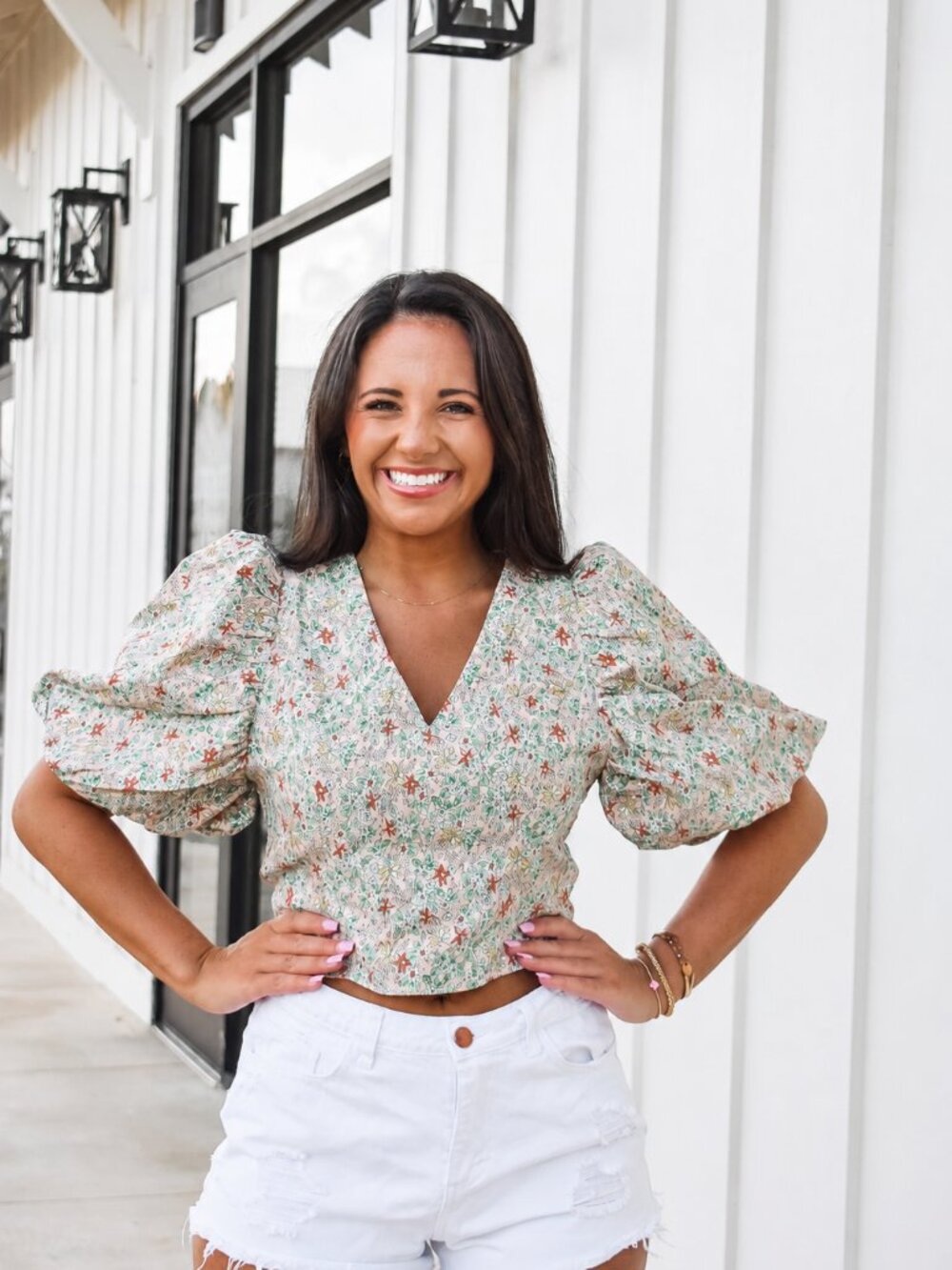 Pink Floral Puff Sleeve Crop Top | Sorority Concert Game Day Party Top